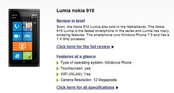 Se conocen los detalles del Nokia Lumia 910