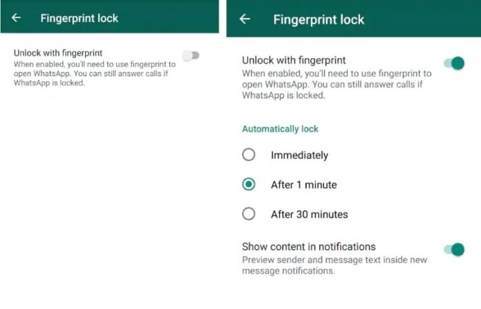 WhatsApp desbloqueo por huella dactilar Android